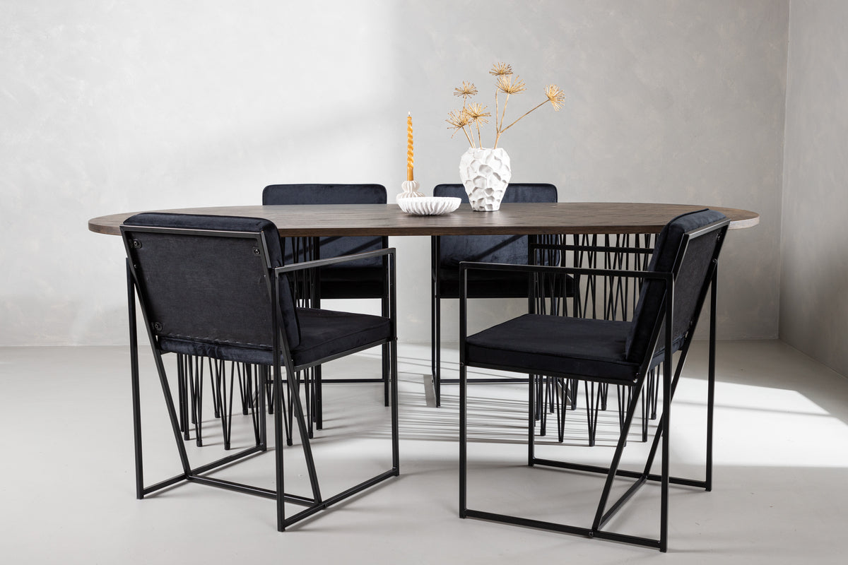 Dining Chairs 2-pack Black + Oval Dining Table 100 x 220 Suede