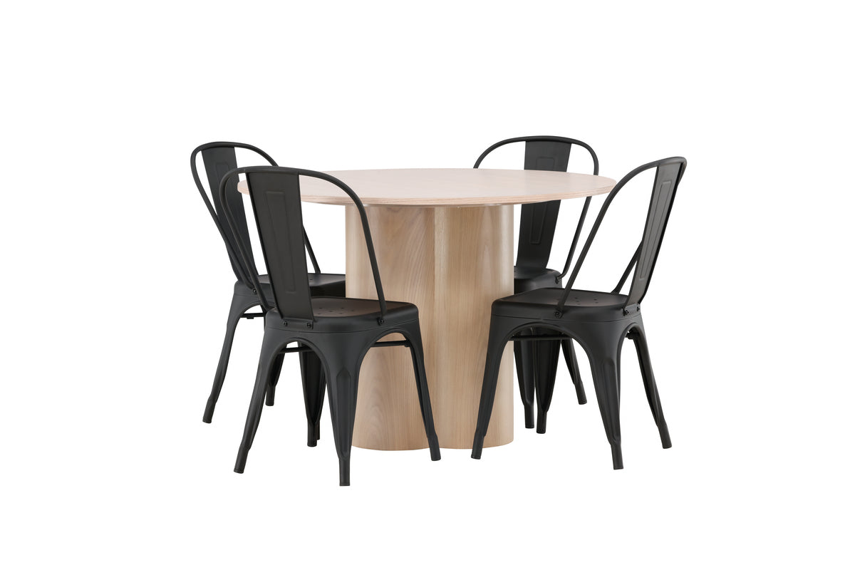 Matstolar 4-pack Svart + Runda Matbord ø110 Vitputsad