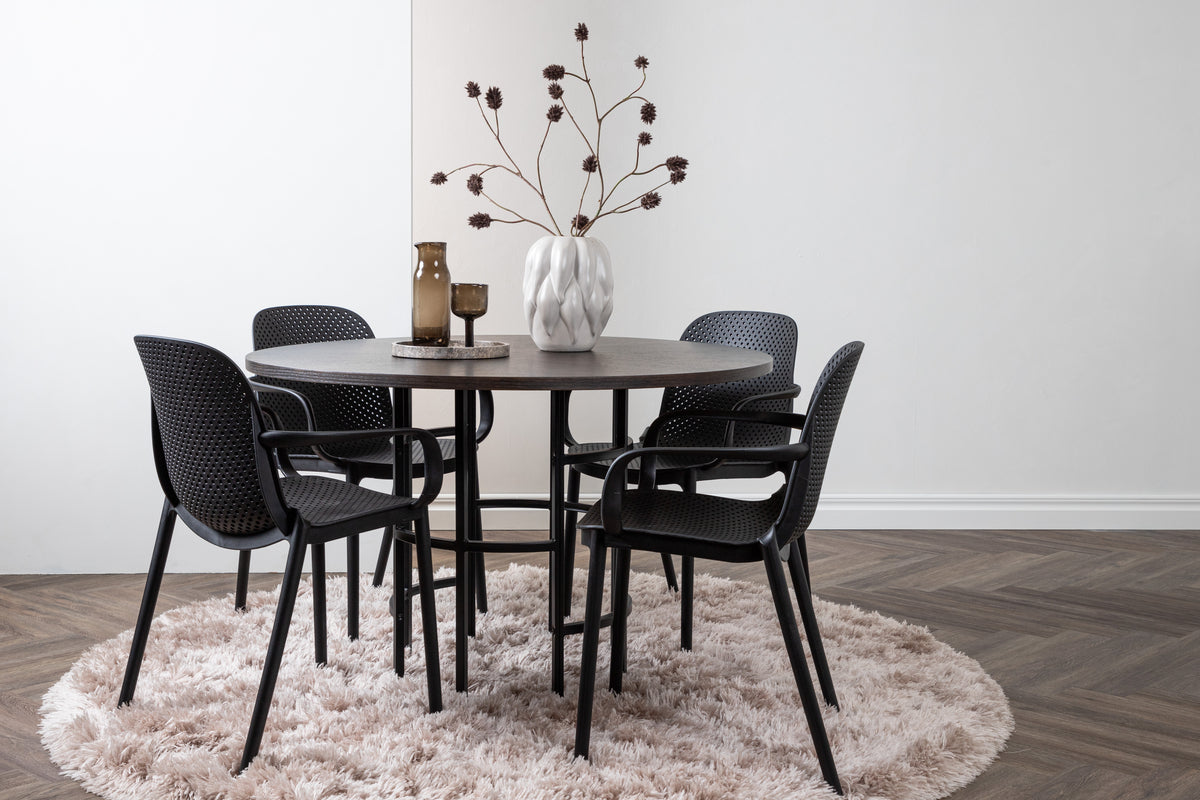 Dining Chairs 2-pack Black + Round Dining Table ø115 Suede