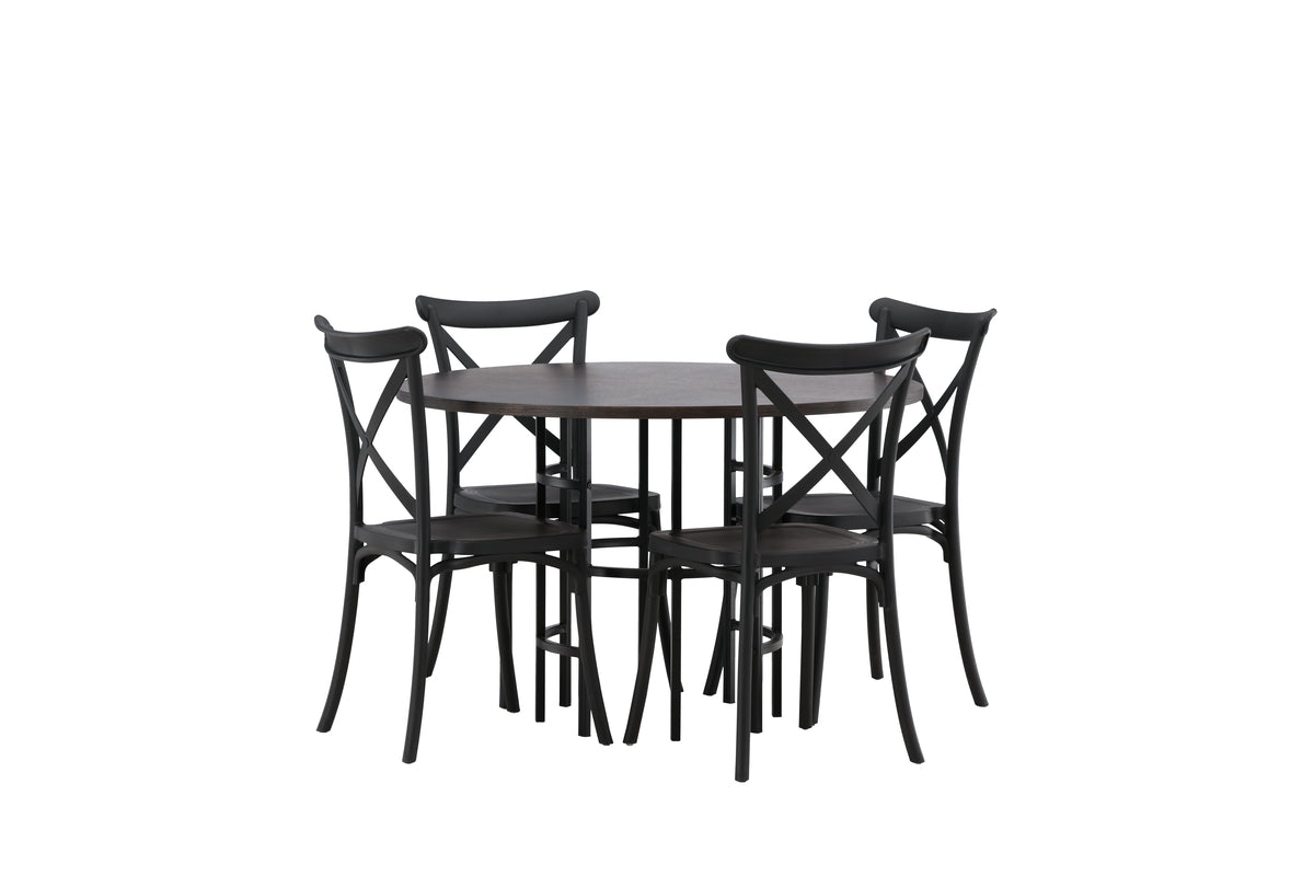 Dining Chairs 2-pack Black + Round Dining Table ø115 Suede