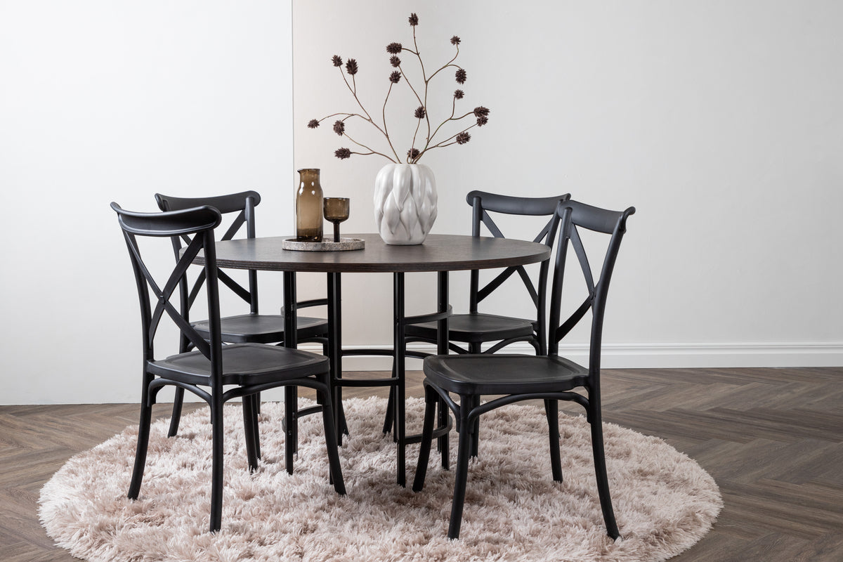 Dining Chairs 2-pack Black + Round Dining Table ø115 Suede