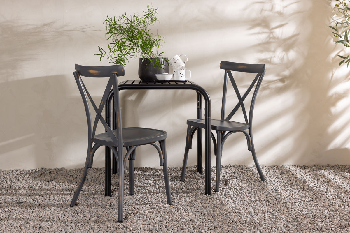 Cafebord 70 x 70 Svart + Matstolar 2-pack Mörkgrå