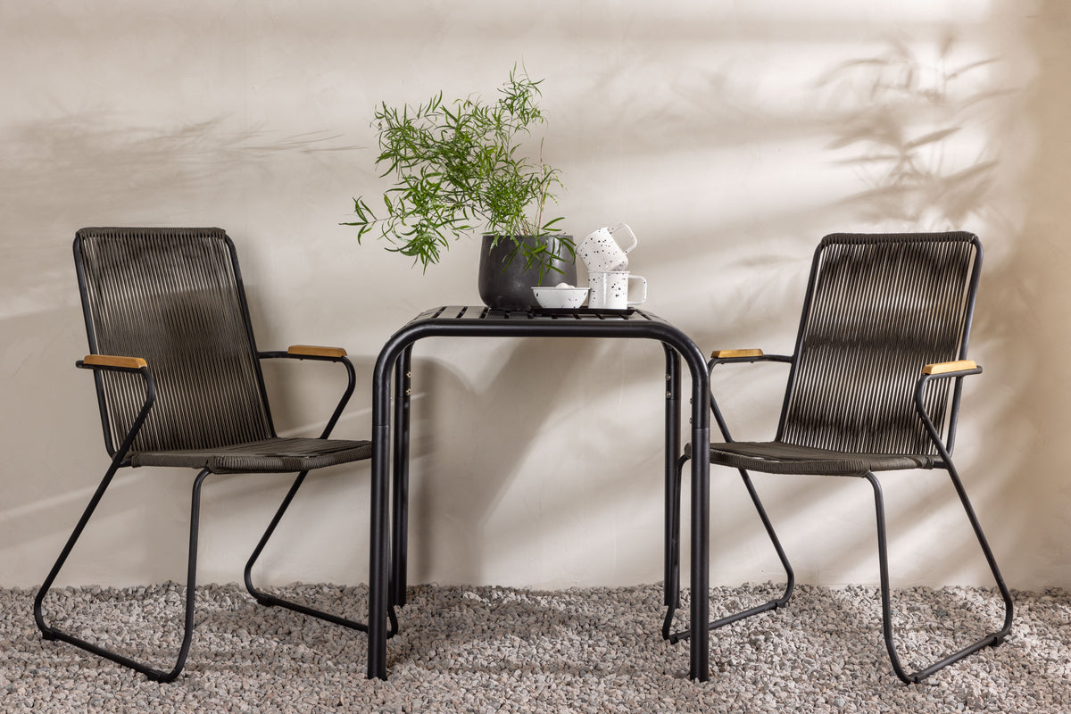 Cafebord 70 x 70 Svart + Matstolar 2-pack Mörkgrå