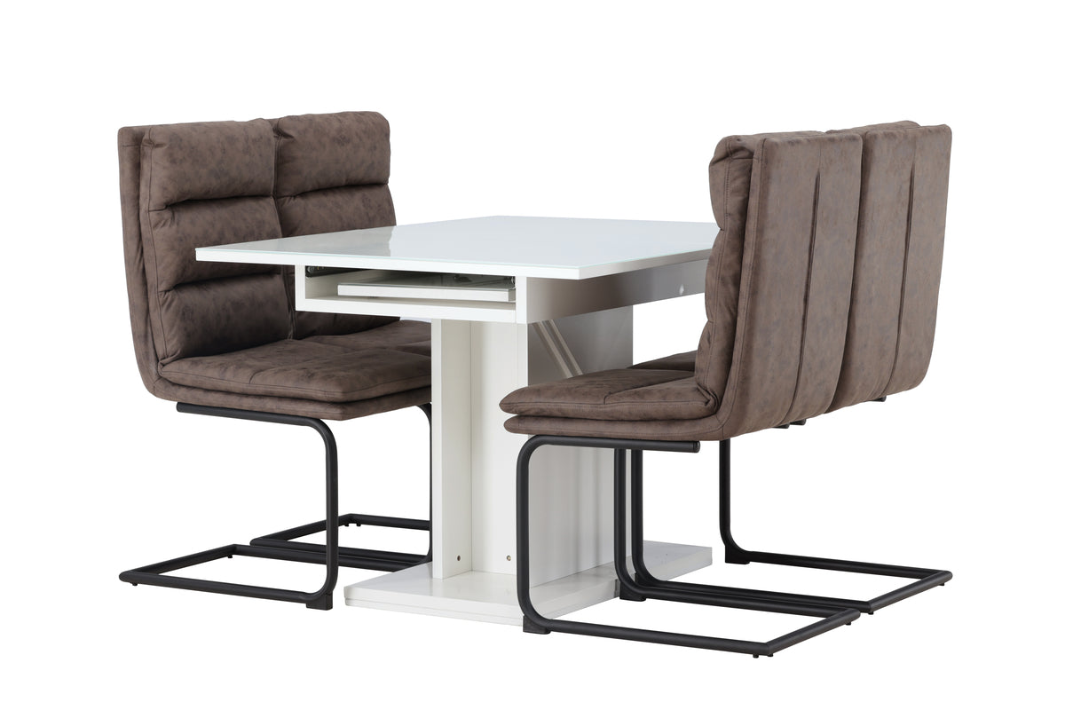 Matstolar 2-pack Brun + Rektangulära Matbord 90 x 120 Vit