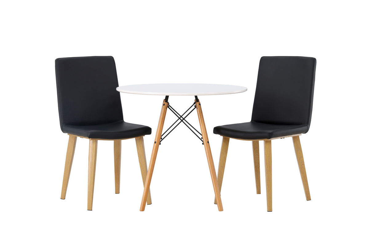 Runda Matbord Ø60 Vit + Matstolar 2-pack Svart