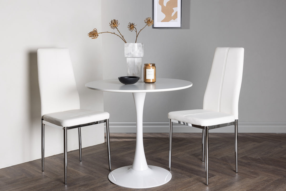 Runda Matbord ø80 Vit + Matstolar 2-pack Vit