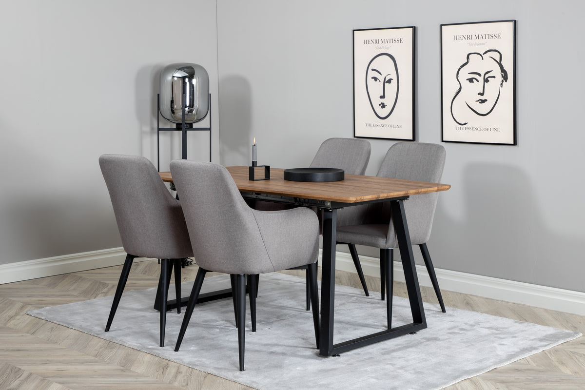 Rektangulära Matbord 75 x 160 x 85 Valnöt + Matstolar 2-pack Grå