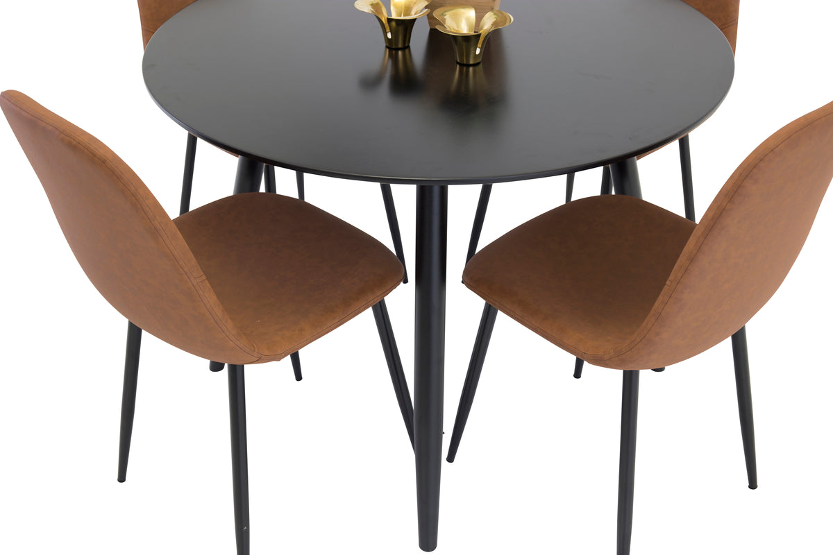 Matstolar 2-pack Brun + Runda Matbord ø100 Svart