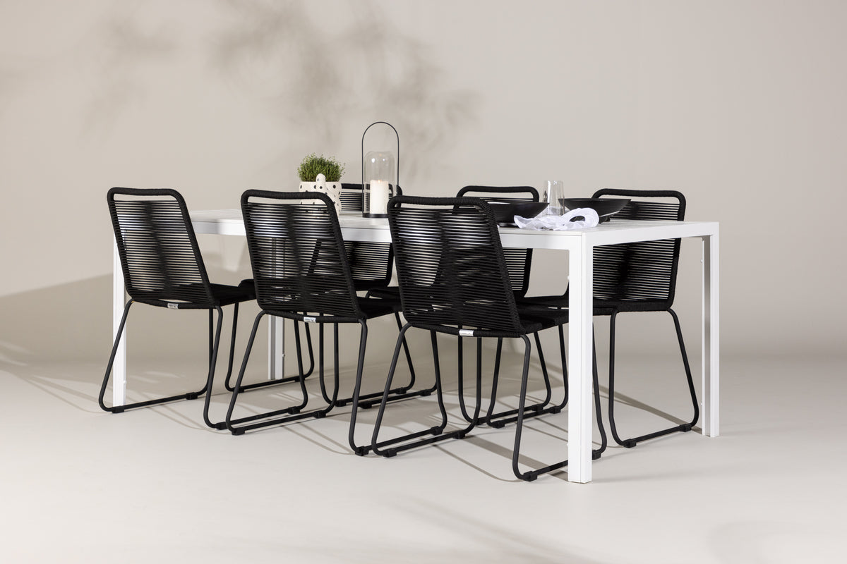 Dining Chairs 2-pack Black + Rectangular Dining Table 90 x 205 White