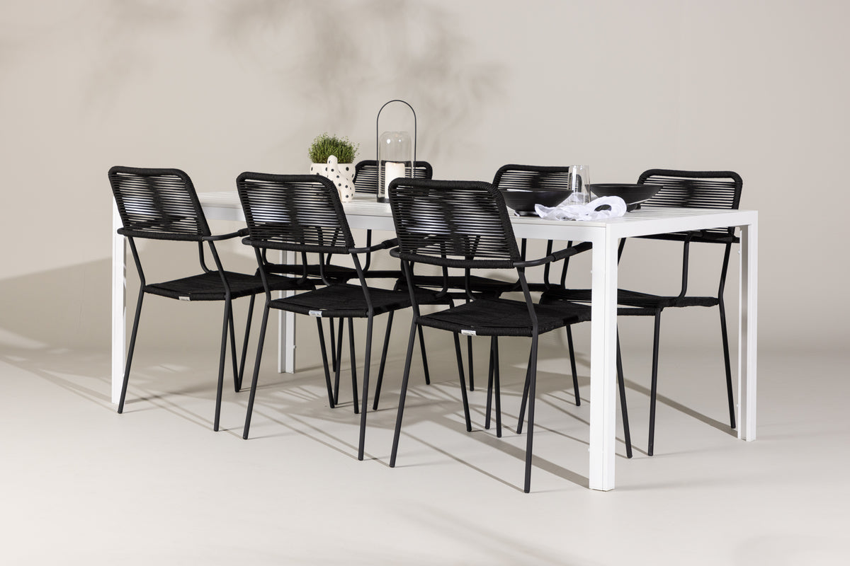 Dining Chairs 2-pack Black + Rectangular Dining Table 90 x 205 White