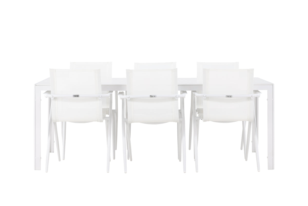 Dining Chairs 6-pack White + Rectangular Dining Table 90 x 205 White