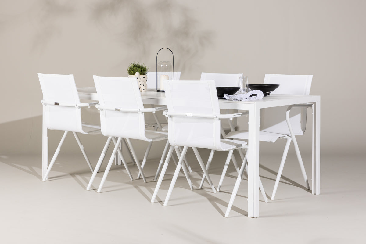 Dining Chairs 6-pack White + Rectangular Dining Table 90 x 205 White