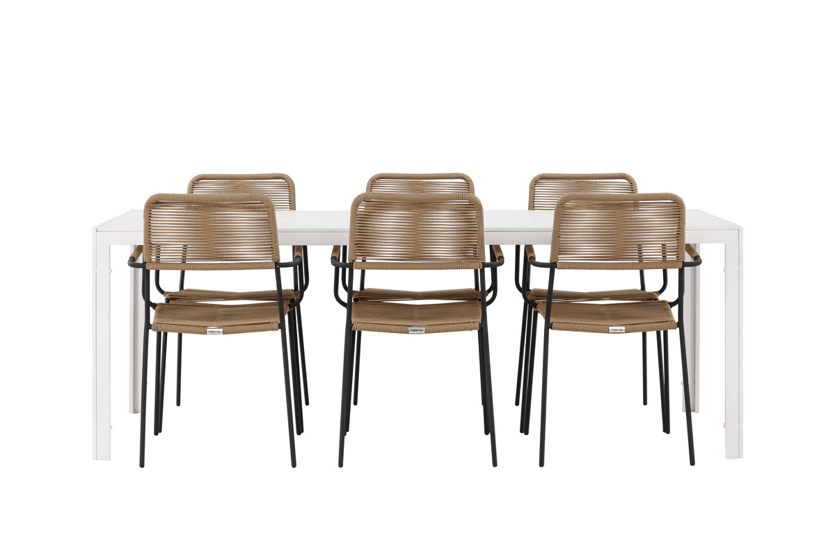 Dining Chairs 2-pack Brown + Rectangular Dining Table 90 x 205 White