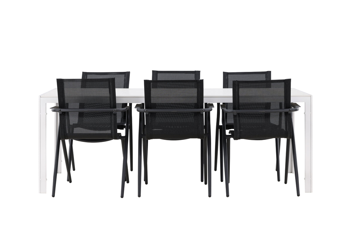 Dining Chairs 6-pack Black + Rectangular Dining Table 90 x 205 White