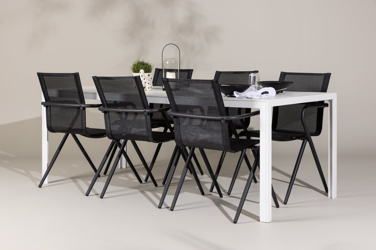 Dining Chairs 6-pack Black + Rectangular Dining Table 90 x 205 White