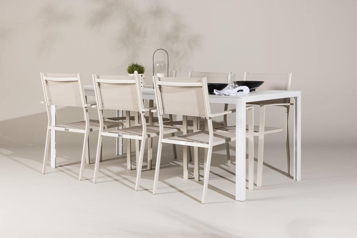 Dining Chairs 2-pack Beige + Rectangular Dining Table 90 x 205 White