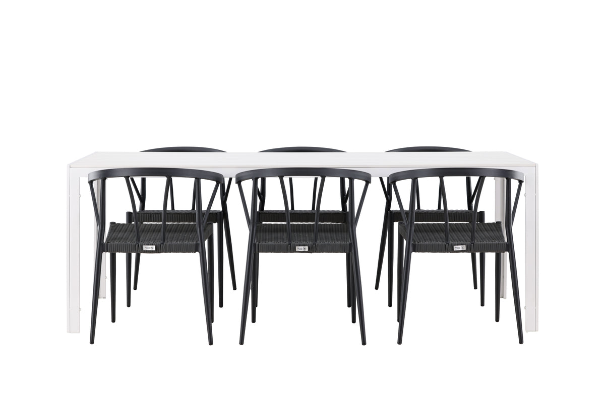 Dining Chairs 6-pack Black + Rectangular Dining Table 90 x 205 White