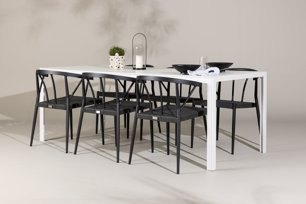 Dining Chairs 6-pack Black + Rectangular Dining Table 90 x 205 White