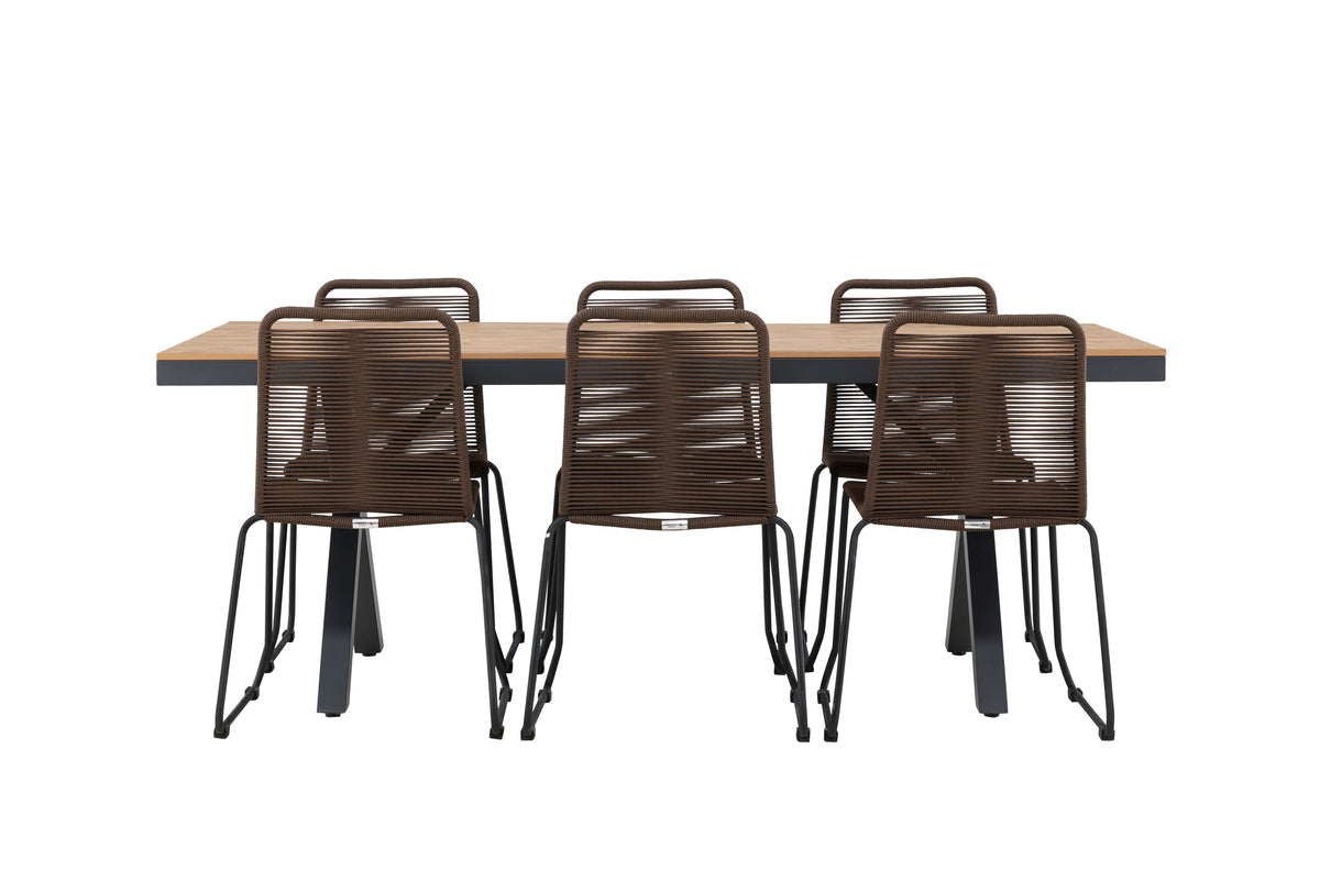 Rectangular Dining Table 100 x 200 Black + Dining Chairs 2-pack Brown