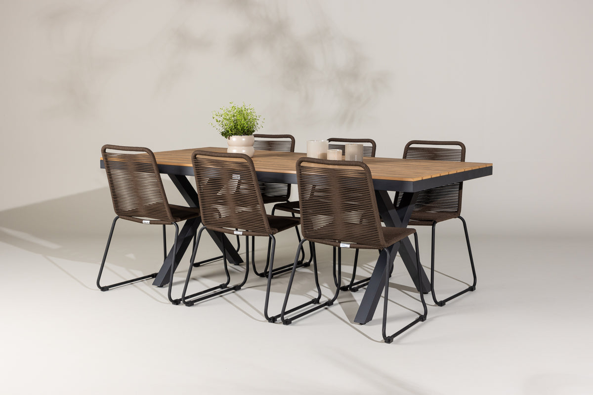 Rectangular Dining Table 100 x 200 Black + Dining Chairs 2-pack Brown