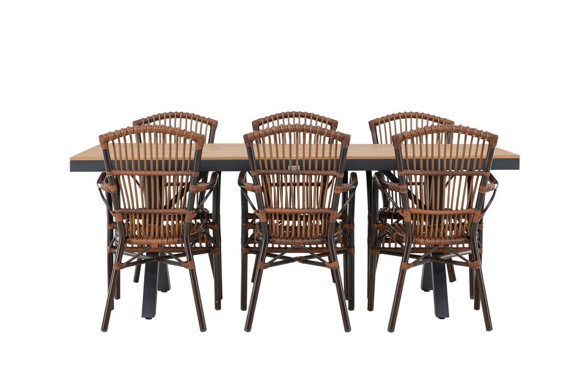 Rectangular Dining Table 100 x 200 Black + Dining Chairs Brown