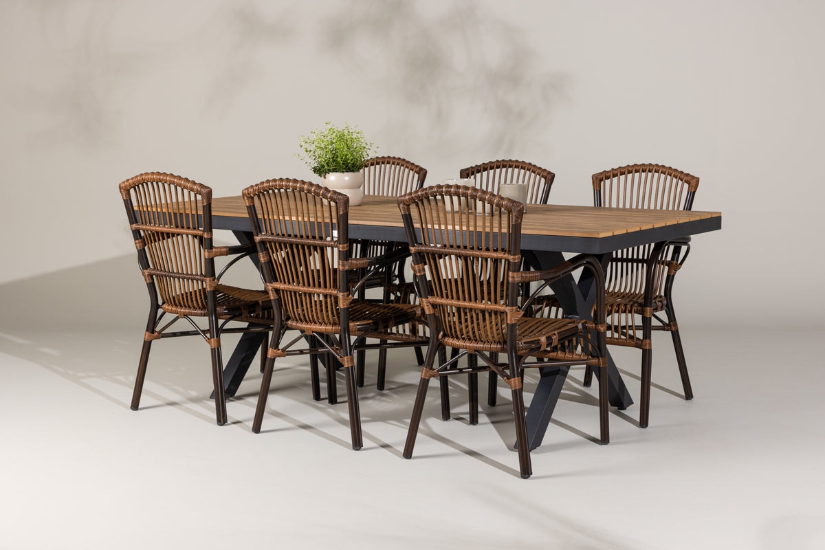 Rectangular Dining Table 100 x 200 Black + Dining Chairs Brown