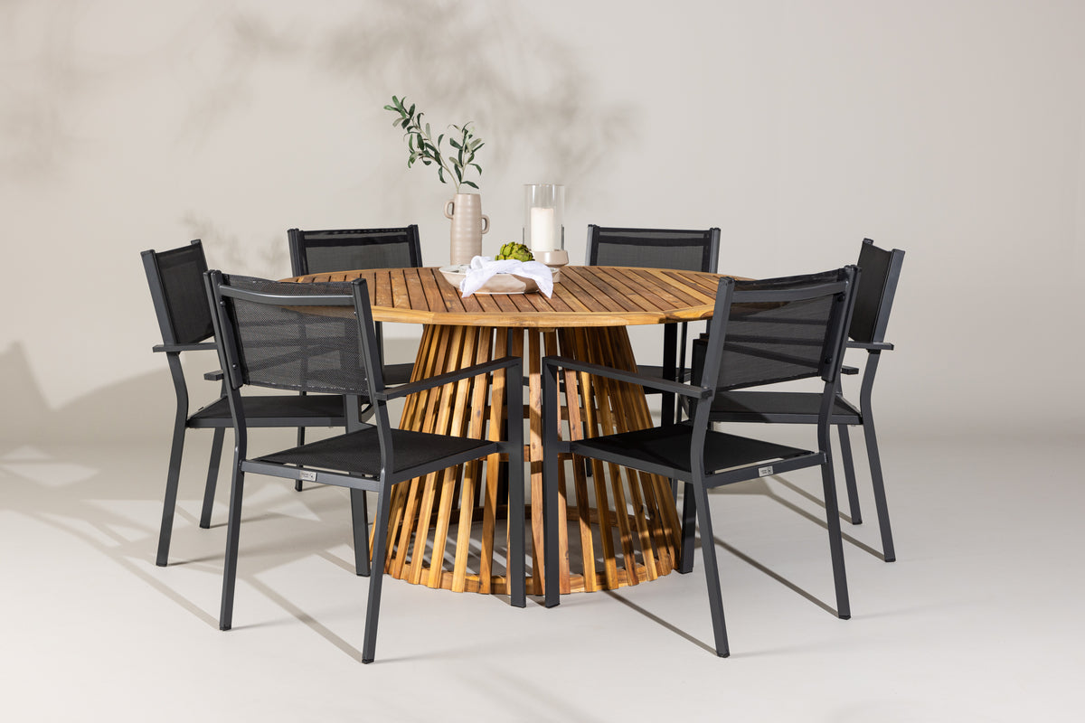 Dining Chairs 2-pack Black + Round Dining Table ø150 Nature