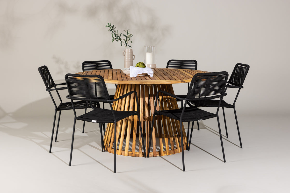 Dining Chairs 2-pack Black + Round Dining Table ø150 Nature