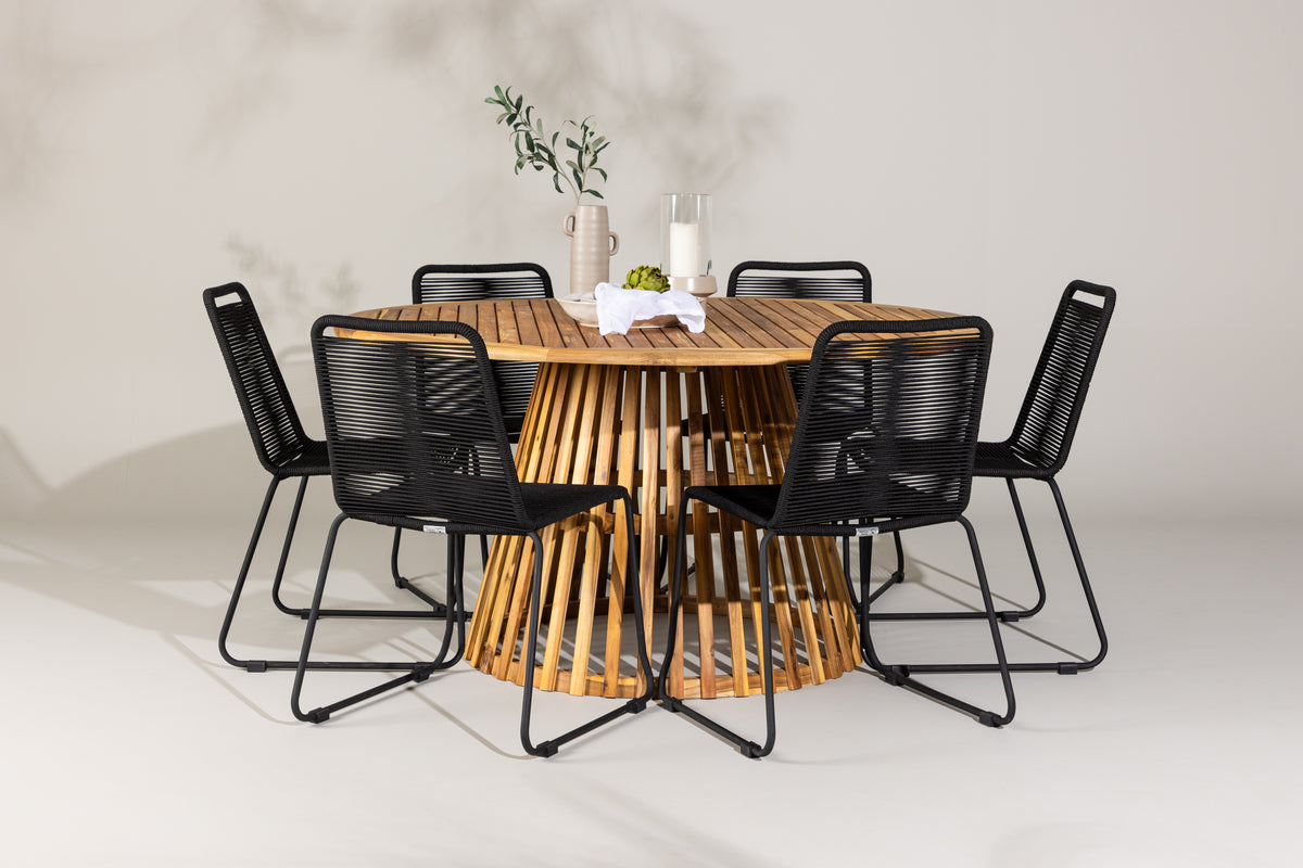 Dining Chairs 2-pack Black + Round Dining Table ø150 Nature