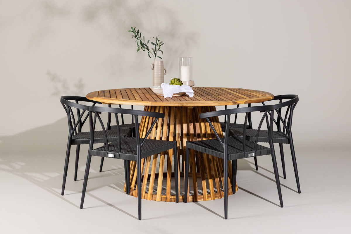 Dining Chairs 6-pack Black + Round Dining Table ø150 Nature
