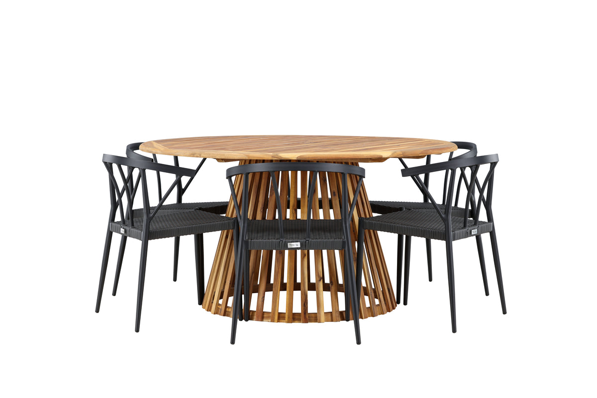 Dining Chairs 6-pack Black + Round Dining Table ø150 Nature