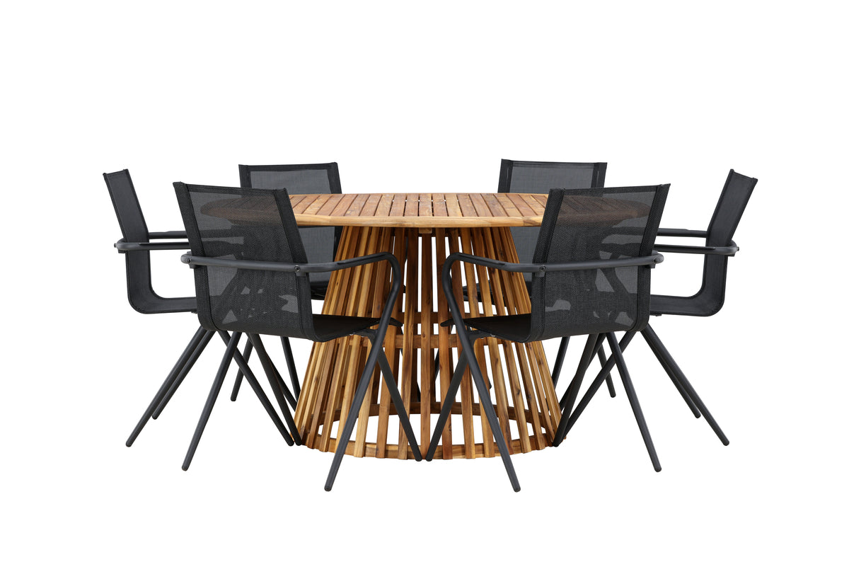 Dining Chairs 6-pack Black + Round Dining Table ø150 Nature