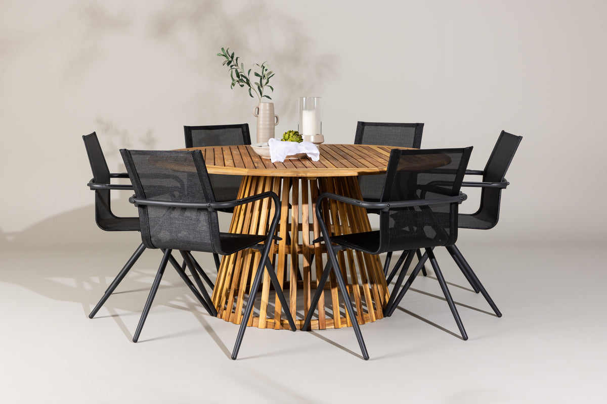 Dining Chairs 6-pack Black + Round Dining Table ø150 Nature