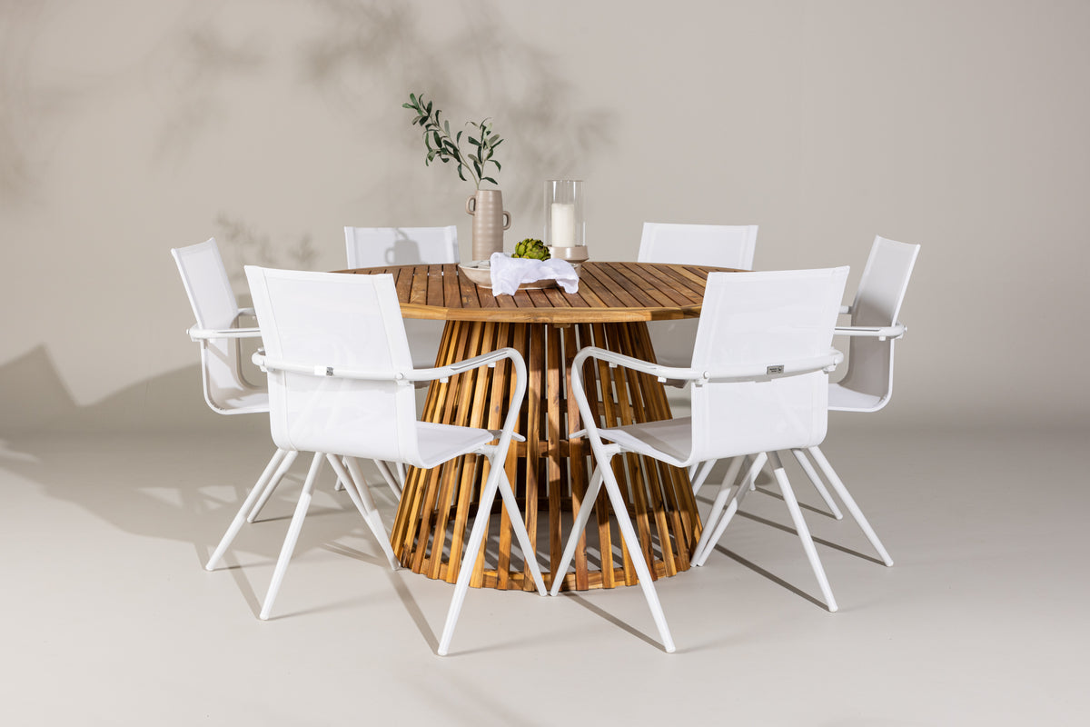 Dining Chairs 6-pack White + Round Dining Table ø150 Nature