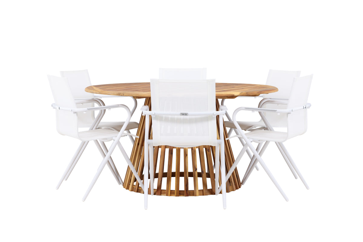 Dining Chairs 6-pack White + Round Dining Table ø150 Nature