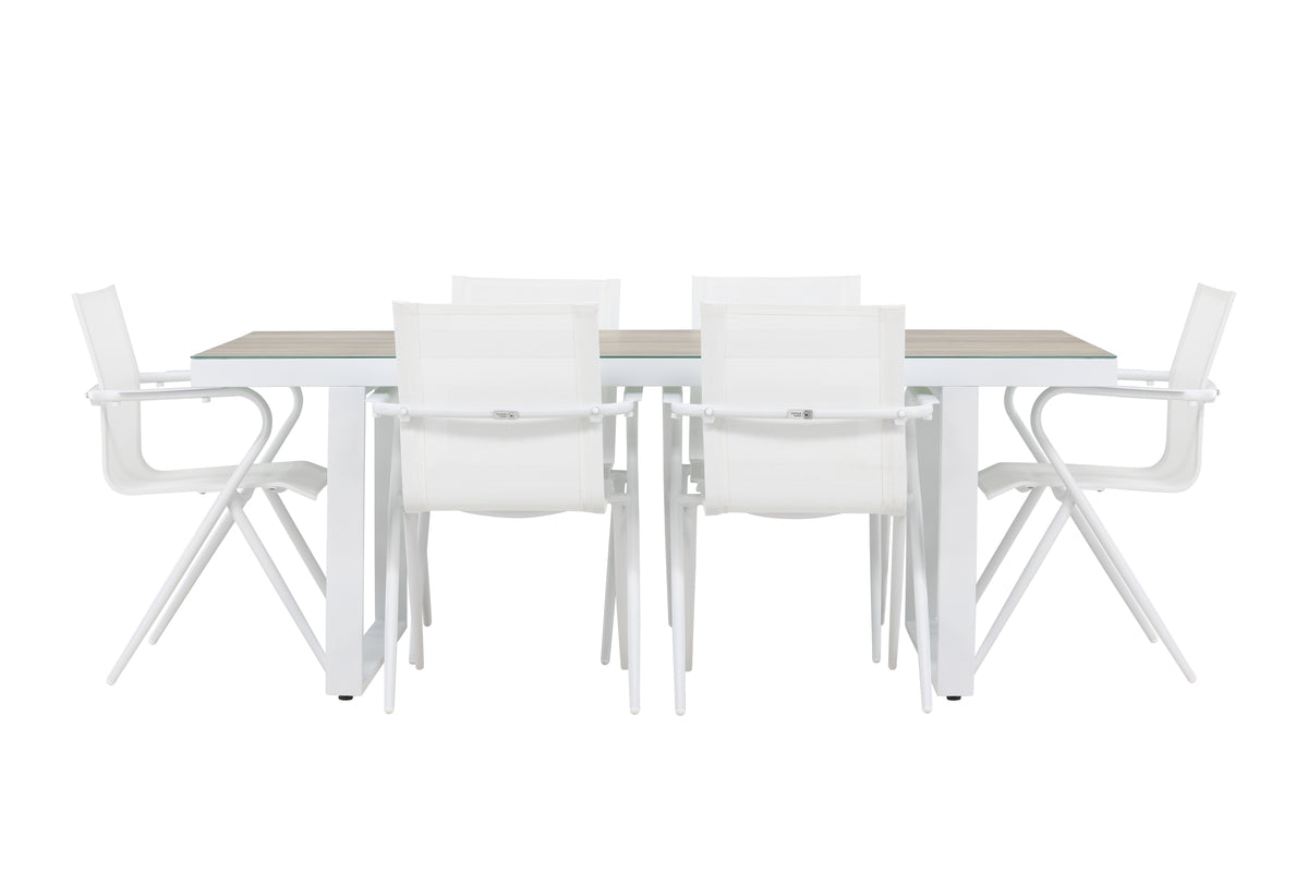 Matstolar 6-pack Vit + Rektangulära Matbord 90 x 200 Vit