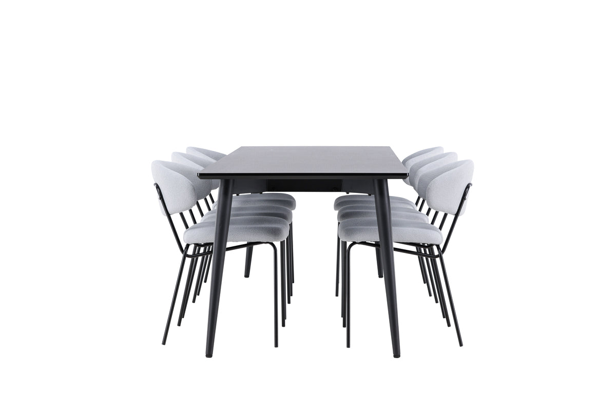 Rectangular Dining Table 85 x 230 Black + Dining Chairs 2-pack Blue