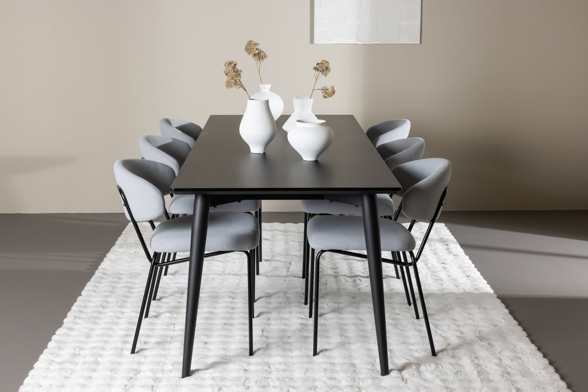 Rectangular Dining Table 85 x 230 Black + Dining Chairs 2-pack Blue