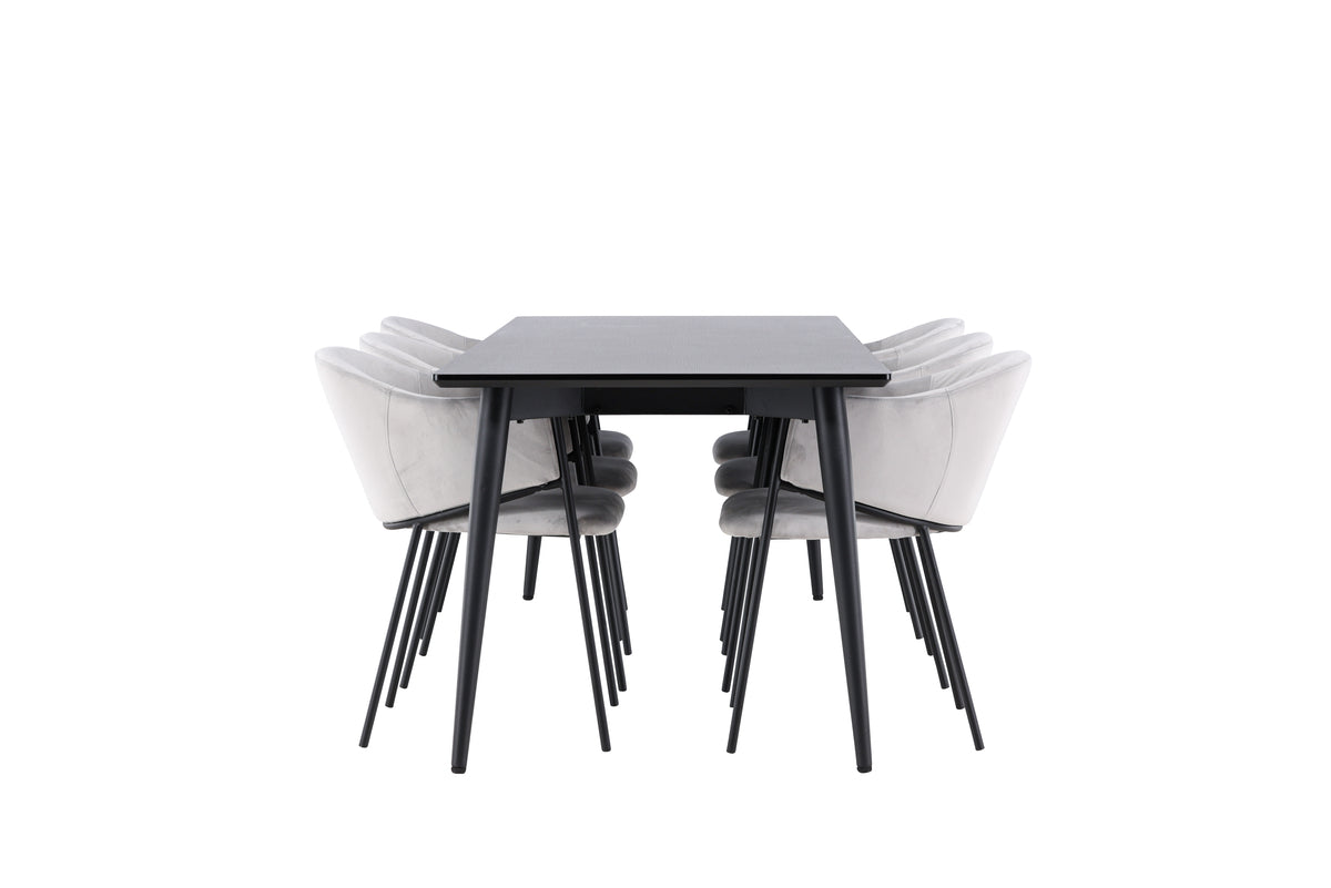 Dining Chairs 2-pack Grey + Rectangular Dining Table 85 x 230 Black