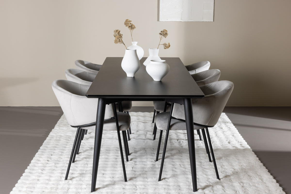 Dining Chairs 2-pack Grey + Rectangular Dining Table 85 x 230 Black