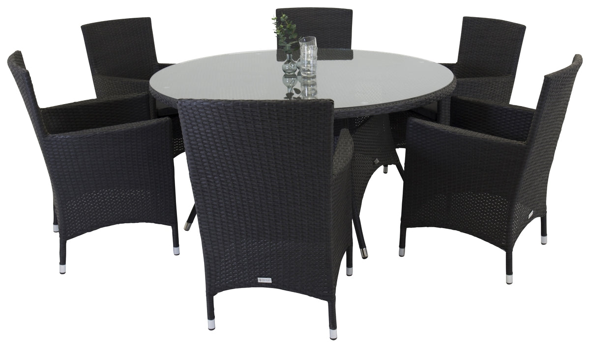 Round Dining Table ø150 Black + Dining Chairs 2-pack Black