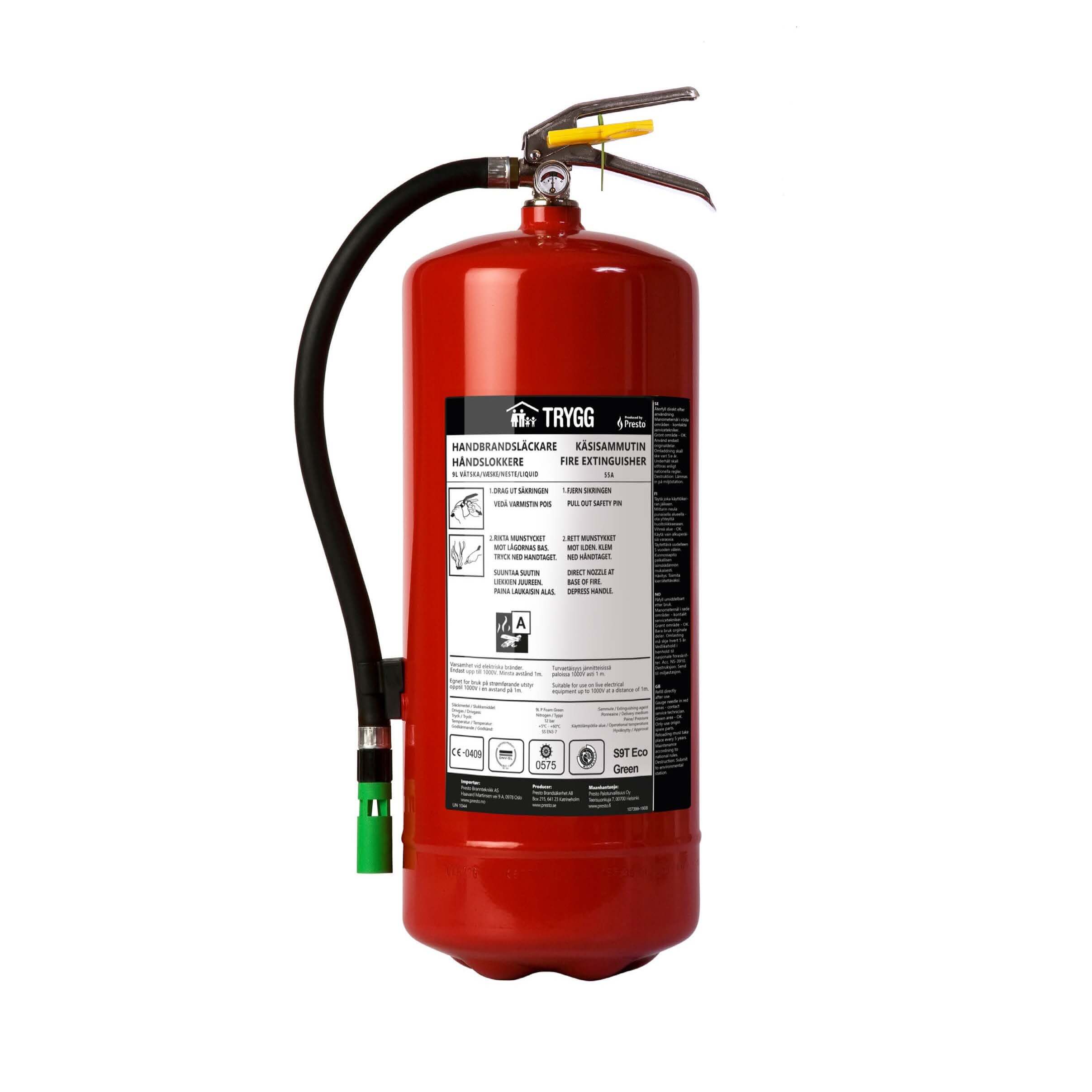 Nestesammutin TryggS9T Green 55A, ruostumaton venttiili