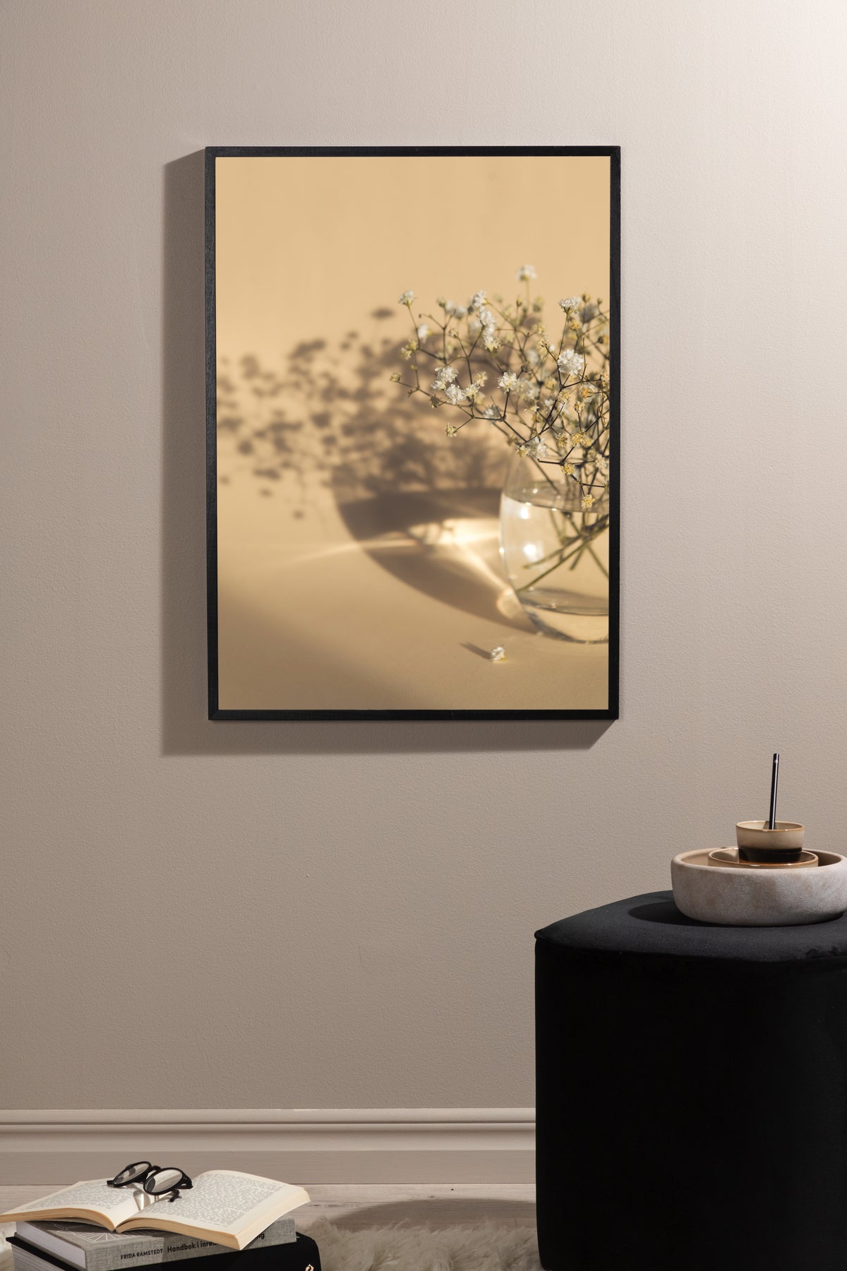 White Flowers Poster Beige