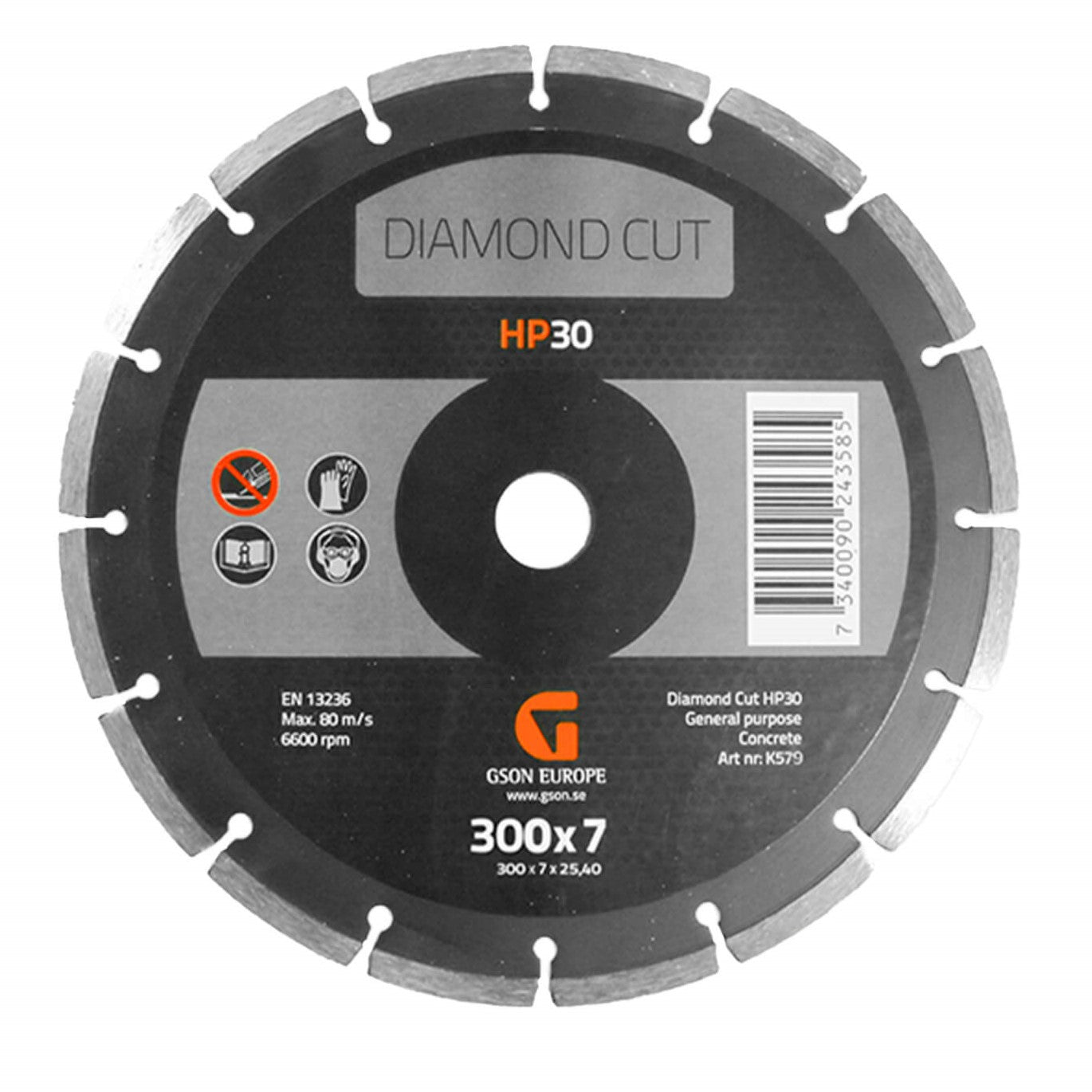 Diamond saw blade 300x7x2.5x25.40 mm