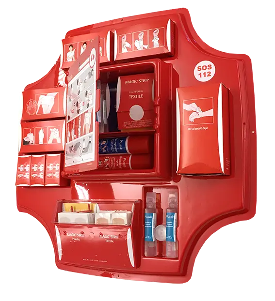 Första hjälpen-tavla med skåp