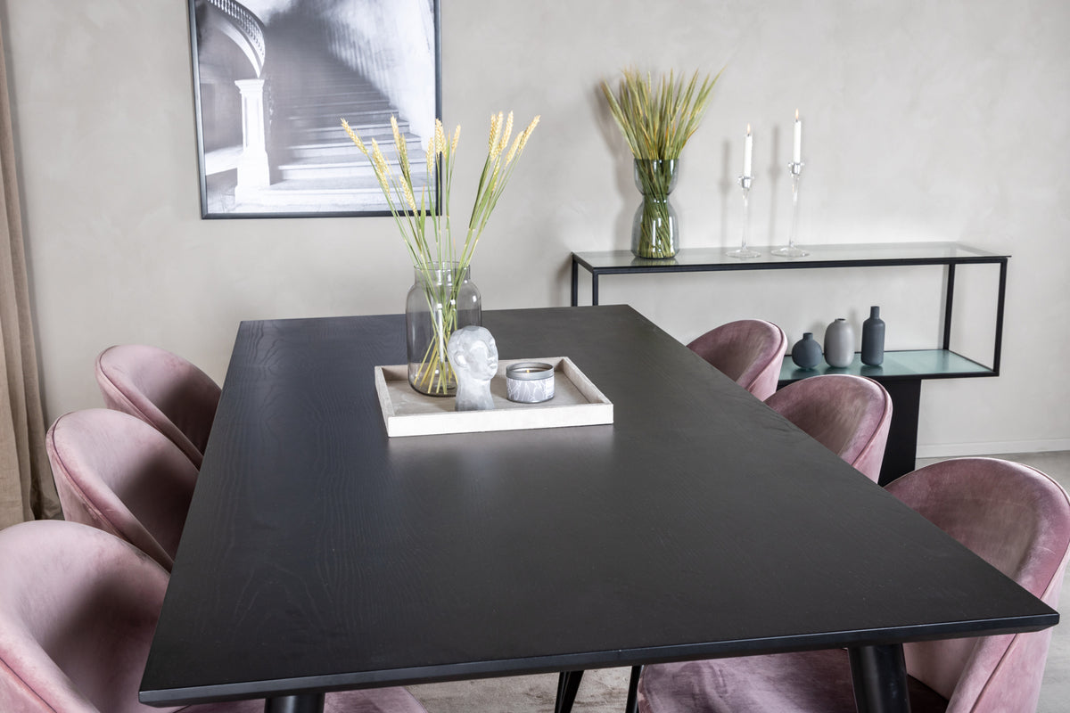 Rektangulära Matbord 180 x 75 x 90 Svart + Matstolar 2-pack Gammelrosa