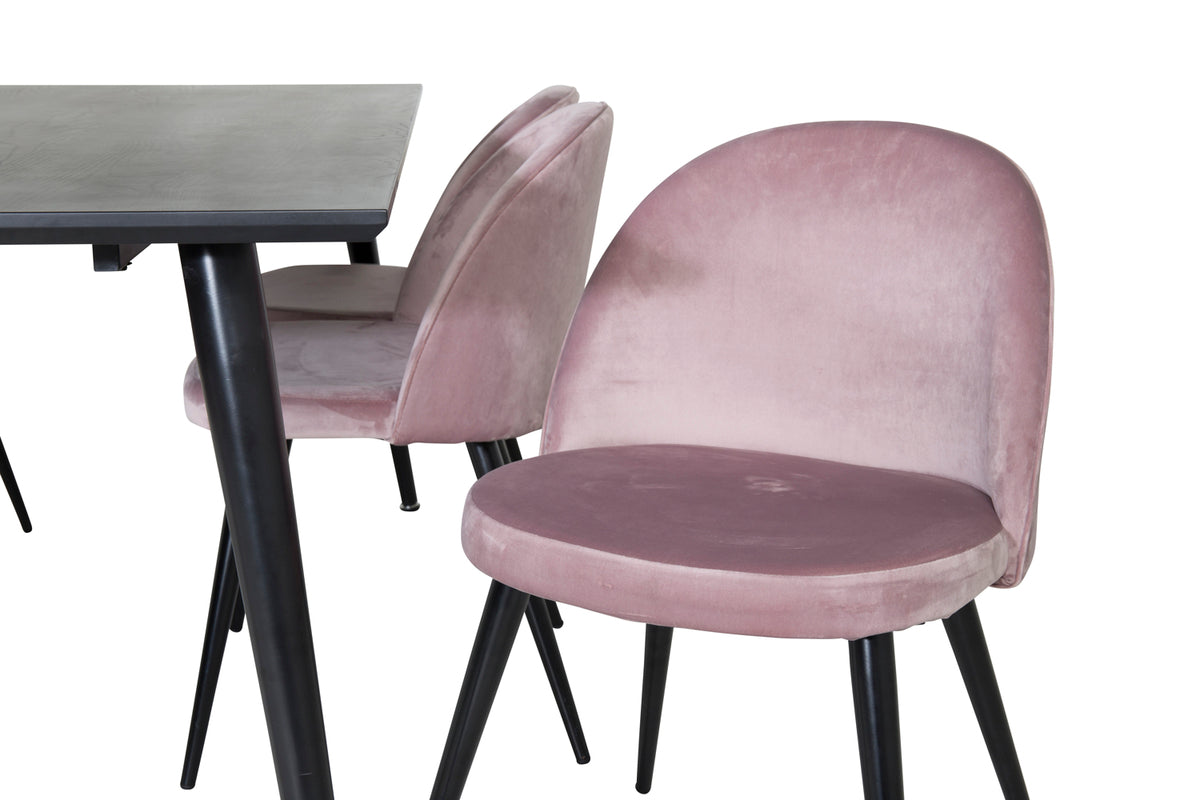 Rektangulära Matbord 180 x 75 x 90 Svart + Matstolar 2-pack Gammelrosa