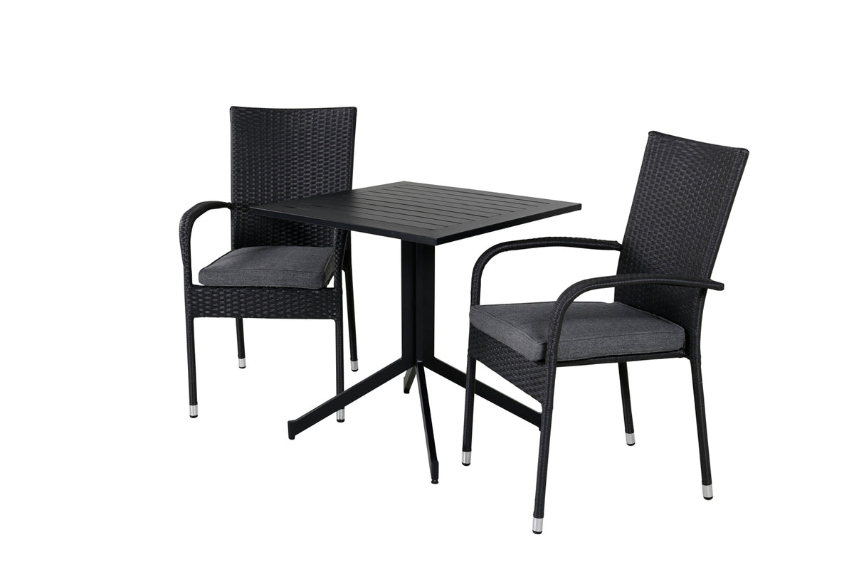 Cafebord 72 x 70 x 70 Svart + Matstolar 2-pack Svart