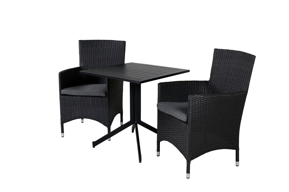 Cafebord 72 x 70 x 70 Svart + Matstolar 2-pack Svart