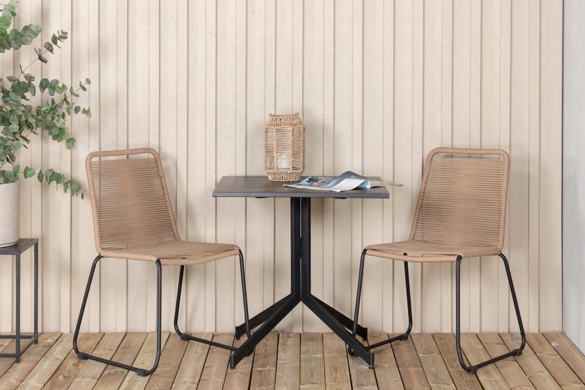 Cafebord 72 x 70 x 70 Svart + Matstolar 2-pack Brun